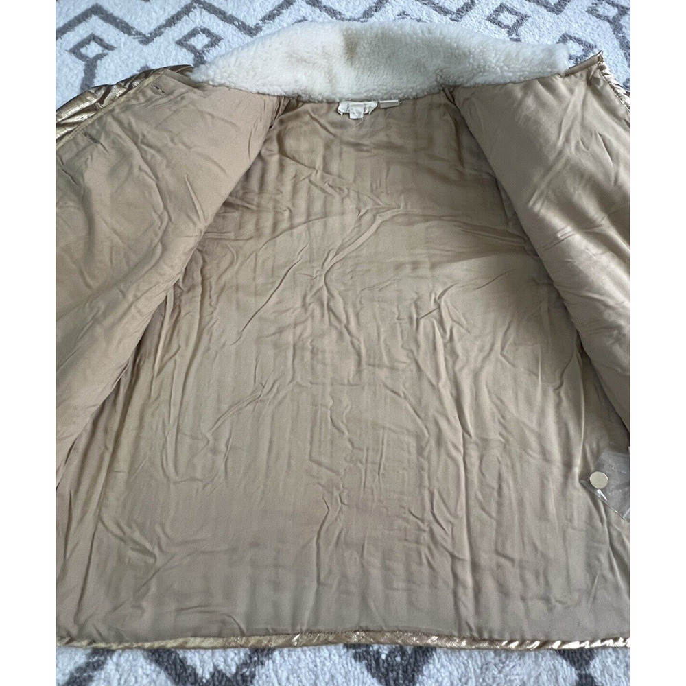 LET ME BE Anthropologie Women's Gold Foil Puff Sleeve Quilted Cropped Jacket - Picture 7 of 11